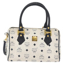 MCM Vicetos Logogram Boston Tas PVC Leer 2way Wit Goud Auth hk3541-13