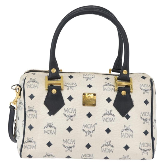MCM Vicetos Logogram Boston Tas PVC Leer 2way Wit Goud Auth hk3541
