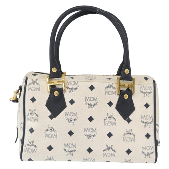 MCM Vicetos Logogram Boston Tas PVC Leer 2way Wit Goud Auth hk3541