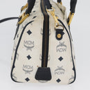 MCM Vicetos Logogram Boston Tas PVC Leer 2way Wit Goud Auth hk3541-3