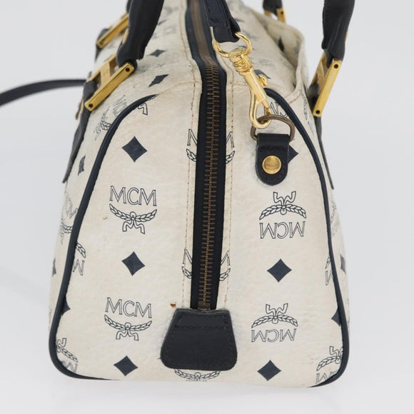 MCM Vicetos Logogram Boston Tas PVC Leer 2way Wit Goud Auth hk3541