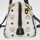 MCM Vicetos Logogram Boston Tas PVC Leer 2way Wit Goud Auth hk3541-4
