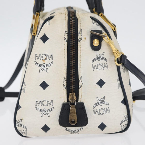 MCM Vicetos Logogram Boston Tas PVC Leer 2way Wit Goud Auth hk3541