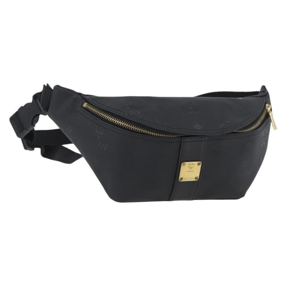 MCM Logogram Vicetos Waist bag PVC Black Gold Auth hk3543