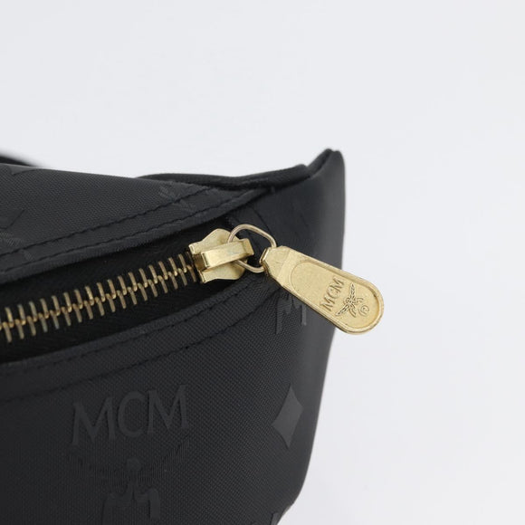 MCM Logogram Vicetos Waist bag PVC Black Gold Auth hk3543