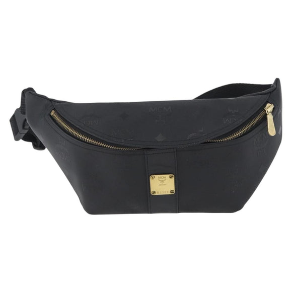 MCM Logogram Vicetos Waist bag PVC Black Gold Auth hk3543