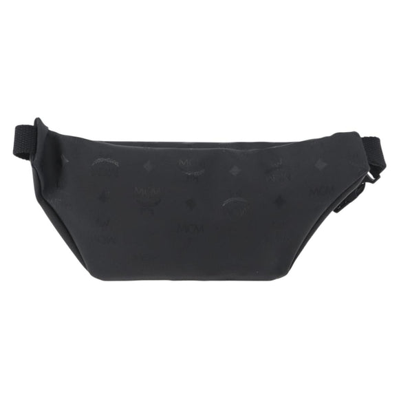MCM Logogram Vicetos Waist bag PVC Black Gold Auth hk3543