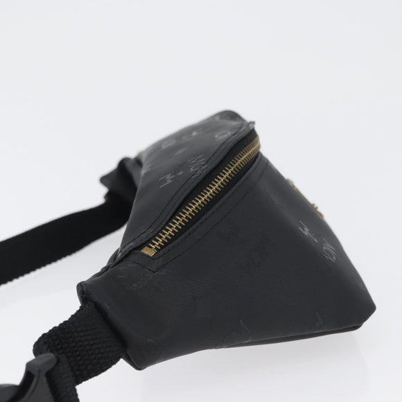 MCM Logogram Vicetos Waist bag PVC Black Gold Auth hk3543