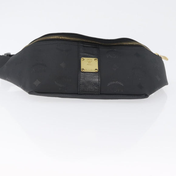 MCM Logogram Vicetos Waist bag PVC Black Gold Auth hk3543