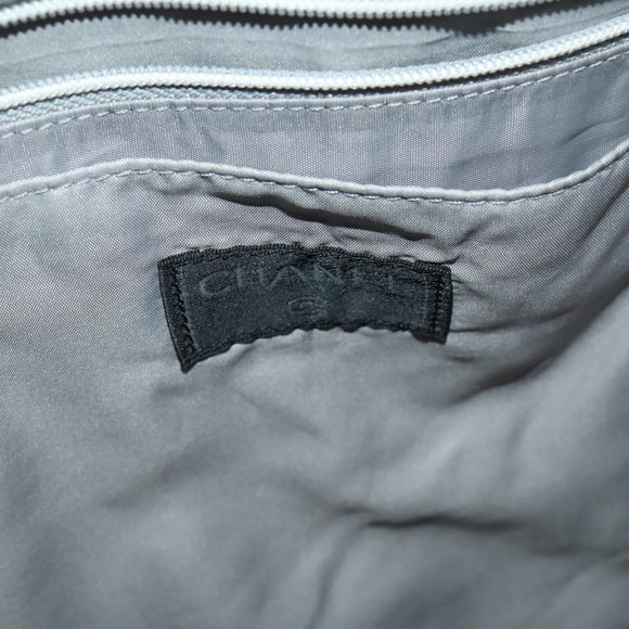 CHANEL Tote Bag Nylon Gray Silver CC Auth hk3544