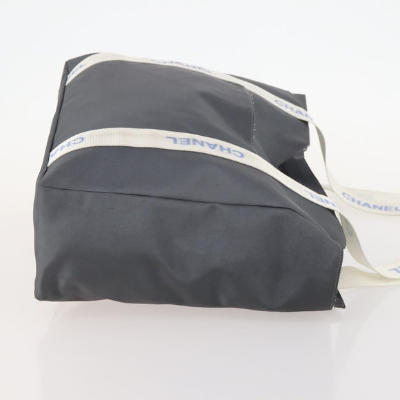 CHANEL Tote Bag Nylon Gray Silver CC Auth hk3544