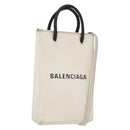 BALENCIAGA Shopping Phone Holder Shoulder Bag Leather White 593826 Auth hk3545-1