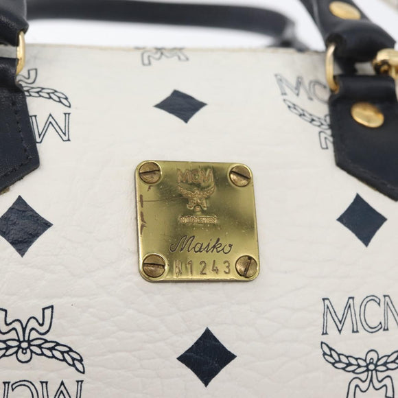 MCM Vicetos Logogram Handtas PVC Leer 2way Wit Goud Auth hk3553