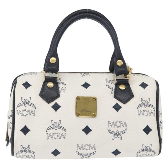 MCM Vicetos Logogram Handtas PVC Leer 2way Wit Goud Auth hk3553