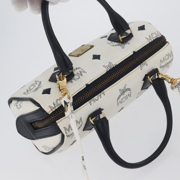 MCM Vicetos Logogram Handtas PVC Leer 2way Wit Goud Auth hk3553