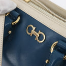 Salvatore Ferragamo Gancini Hand Bag Leather 2way Blue Gold Auth hk3580A-19