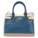 Salvatore Ferragamo Gancini Hand Bag Leather 2way Blue Gold Auth hk3580A-13