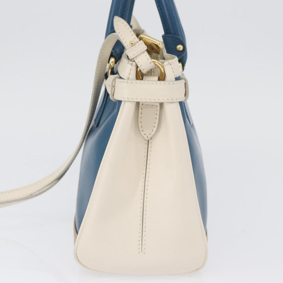 Salvatore Ferragamo Gancini Hand Bag Leather 2way Blue Gold Auth hk3580A