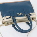 Salvatore Ferragamo Gancini Hand Bag Leather 2way Blue Gold Auth hk3580A-6