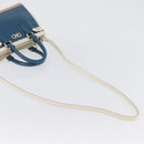 Salvatore Ferragamo Gancini Hand Bag Leather 2way Blue Gold Auth hk3580A-8