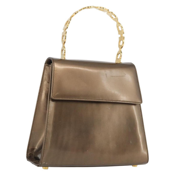 Salvatore Ferragamo Gancini Hand Bag Patent leather Brown Gold Auth hk3581