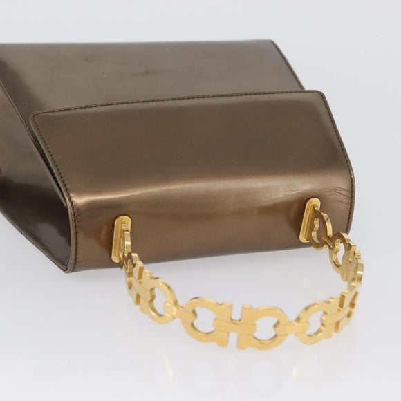 Salvatore Ferragamo Gancini Hand Bag Patent leather Brown Gold Auth hk3581