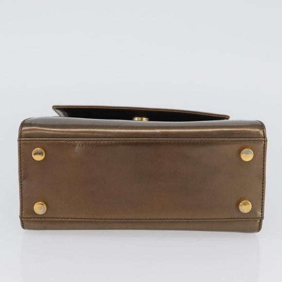 Salvatore Ferragamo Gancini Hand Bag Patent leather Brown Gold Auth hk3581