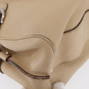 Salvatore Ferragamo Gancini Hand Bag Leather Beige Silver Auth hk3582-9