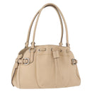 Salvatore Ferragamo Gancini Hand Bag Leather Beige Silver Auth hk3582-1