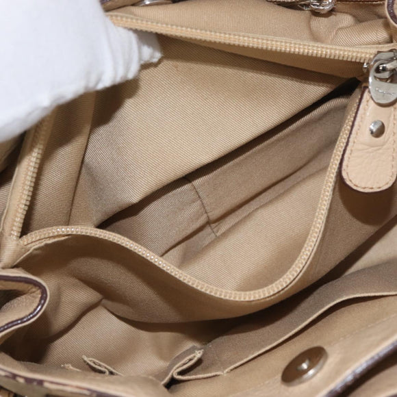 Salvatore Ferragamo Gancini Hand Bag Leather Beige Silver Auth hk3582