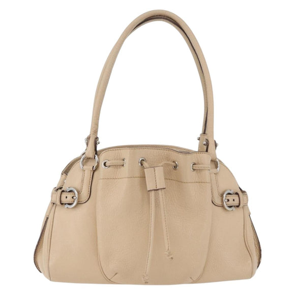 Salvatore Ferragamo Gancini Hand Bag Leather Beige Silver Auth hk3582