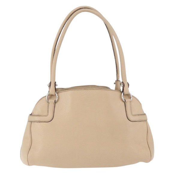 Salvatore Ferragamo Gancini Hand Bag Leather Beige Silver Auth hk3582