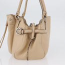 Salvatore Ferragamo Gancini Hand Bag Leather Beige Silver Auth hk3582-3