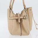 Salvatore Ferragamo Gancini Hand Bag Leather Beige Silver Auth hk3582-4