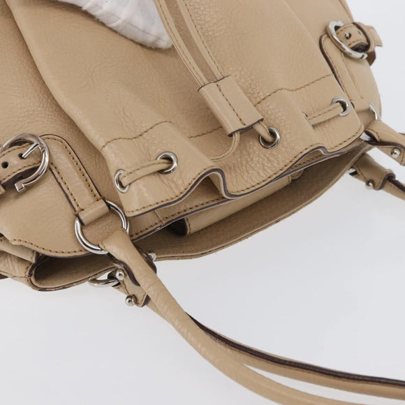 Salvatore Ferragamo Gancini Hand Bag Leather Beige Silver Auth hk3582