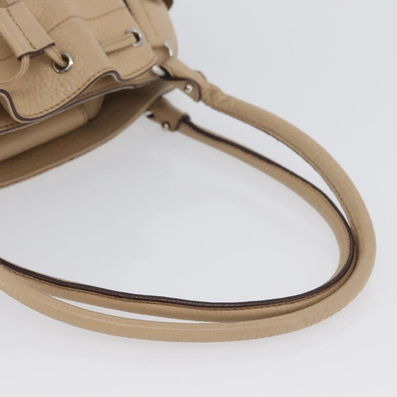 Salvatore Ferragamo Gancini Hand Bag Leather Beige Silver Auth hk3582