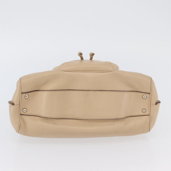 Salvatore Ferragamo Gancini Hand Bag Leather Beige Silver Auth hk3582