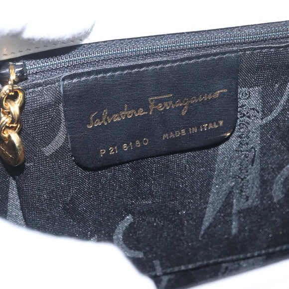 Salvatore Ferragamo Hand Bag Leather 2way White Navy gold Auth hk3583