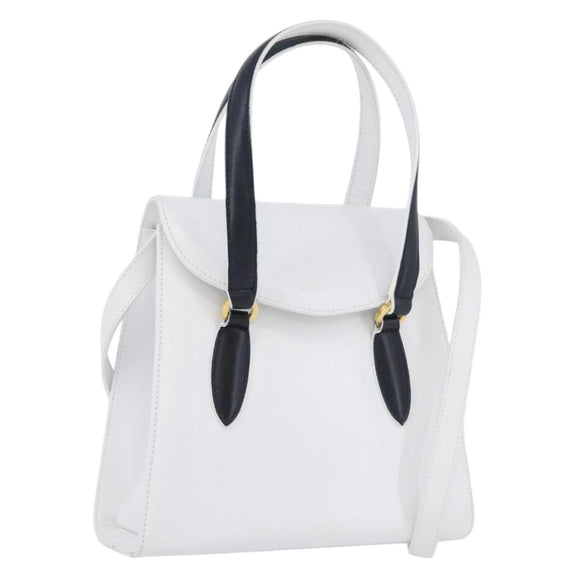 Salvatore Ferragamo Hand Bag Leather 2way White Navy gold Auth hk3583
