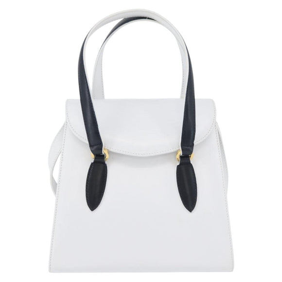 Salvatore Ferragamo Hand Bag Leather 2way White Navy gold Auth hk3583