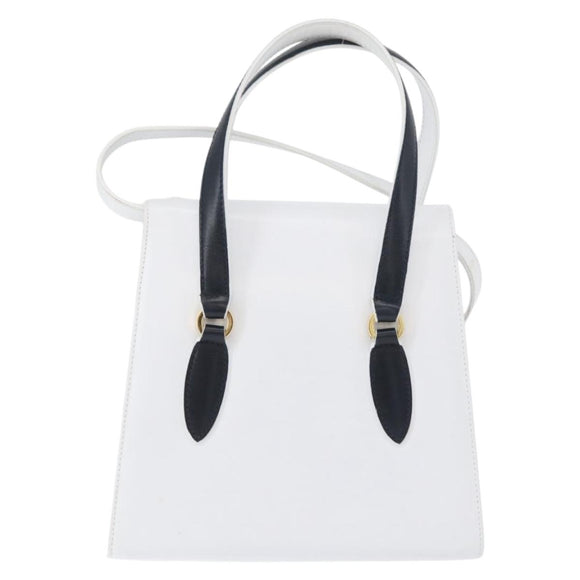 Salvatore Ferragamo Hand Bag Leather 2way White Navy gold Auth hk3583