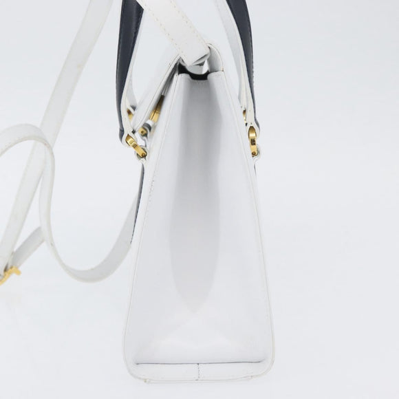 Salvatore Ferragamo Hand Bag Leather 2way White Navy gold Auth hk3583