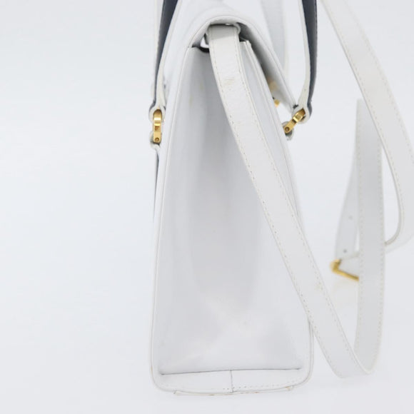 Salvatore Ferragamo Hand Bag Leather 2way White Navy gold Auth hk3583