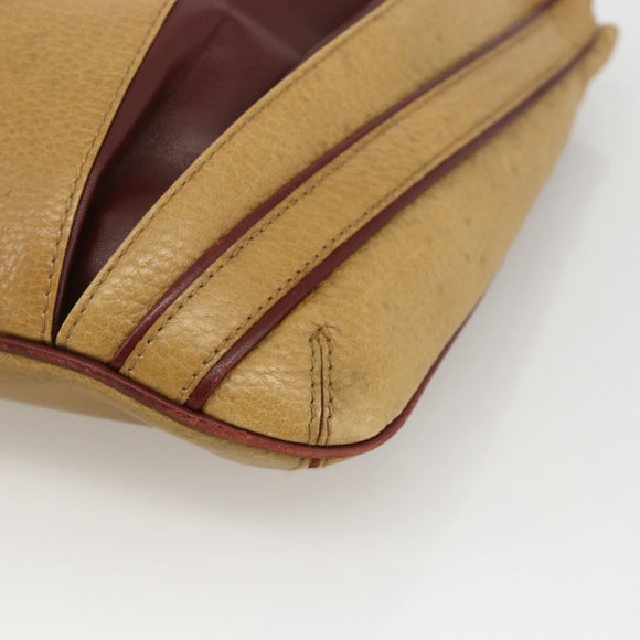 CARTIER Shoulder Bag Leather Beige Gold Auth hk3586