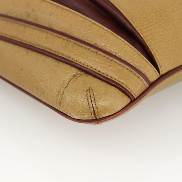 CARTIER Shoulder Bag Leather Beige Gold Auth hk3586