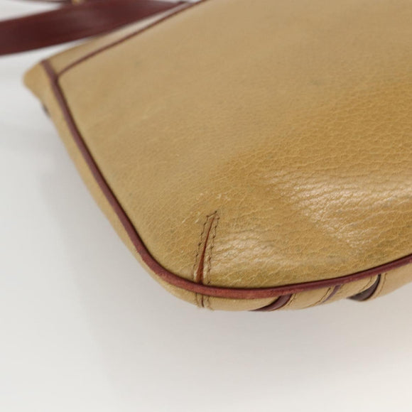 CARTIER Shoulder Bag Leather Beige Gold Auth hk3586