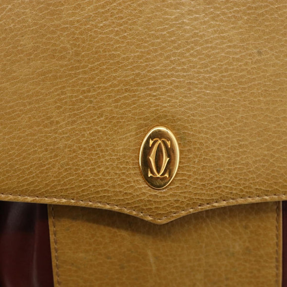 CARTIER Shoulder Bag Leather Beige Gold Auth hk3586