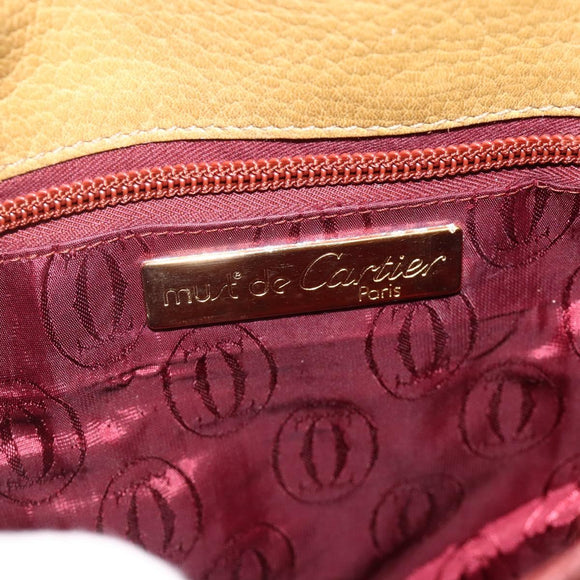 CARTIER Shoulder Bag Leather Beige Gold Auth hk3586