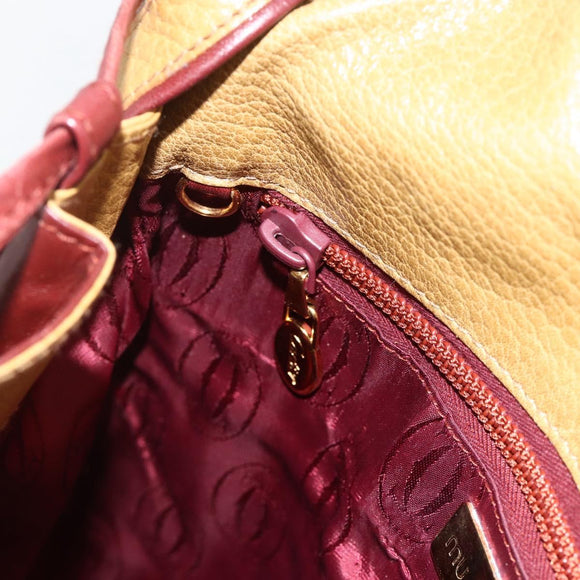 CARTIER Shoulder Bag Leather Beige Gold Auth hk3586