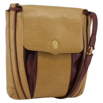 CARTIER Shoulder Bag Leather Beige Gold Auth hk3586